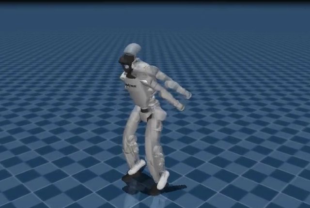 Simulated Unitree G1 humanoid tracking a reference motion